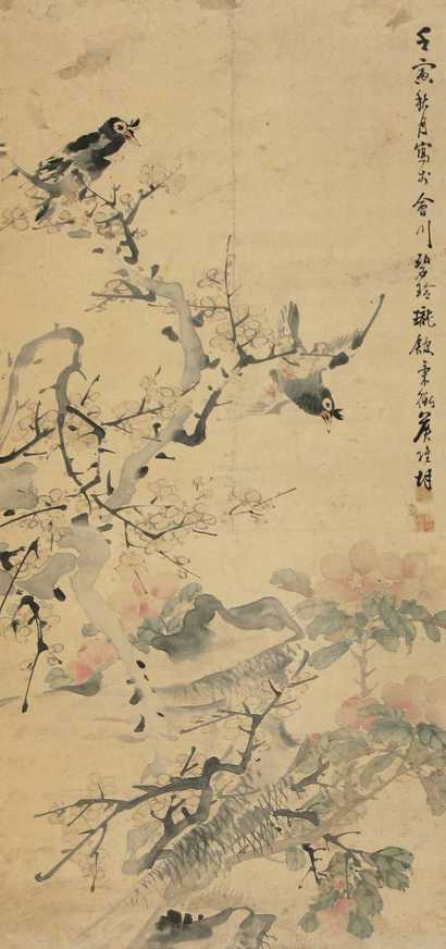 侯维钧 壬寅（1902年）作 花鸟 立轴